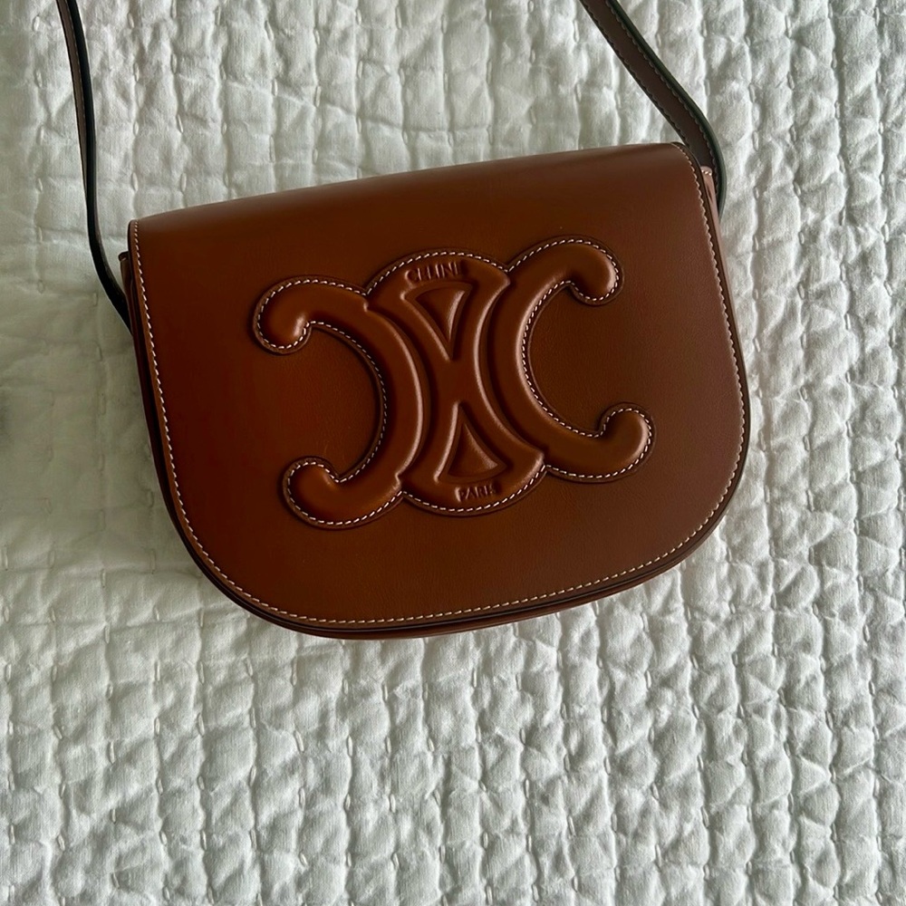 Celine Folco Cuir Triomphe Brown Leather Crossbody Bag
